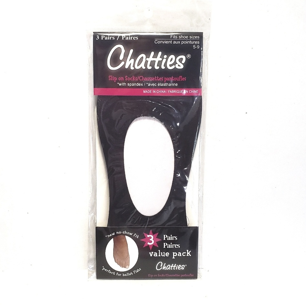 3 pr Liners No Show CHATTIES Slip On Shoe Nylon Socks Hosiery